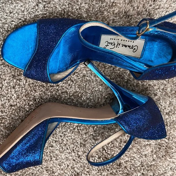 Comme IL Faut Royal Blue Glitter Tango Heels with Ankle Strap - Picture 8 of 10